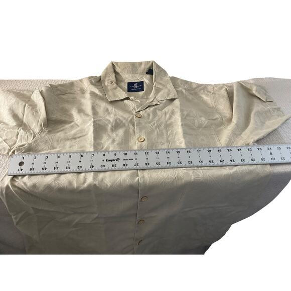 Caribbean Joe Shirt Mens XL Beige 100% Silk Floral Jacquard Button Up Camp - Picture 3 of 10